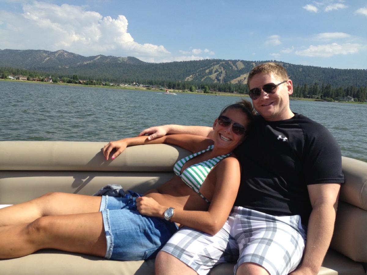Kyle and Kate on a boat at Big Bear Lake