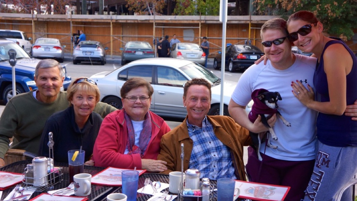 Both families together at brunch after the engagement