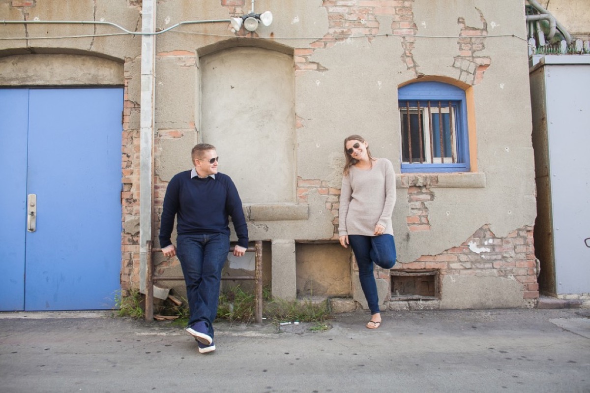 Kyle and Kate engagement portrait in a Hermosa Beach alley