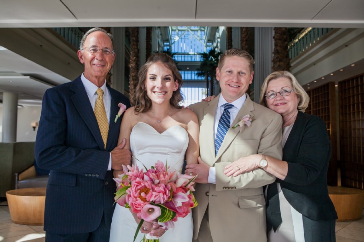 Kate and Kyle with Uncle D and Aunt Jeanne in the Loews atrium