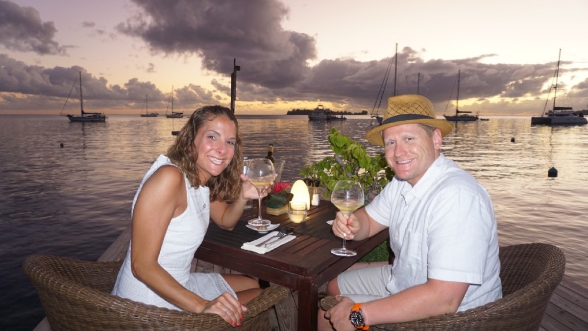 Kyle and Kate at dinner on the water in Bora Bora