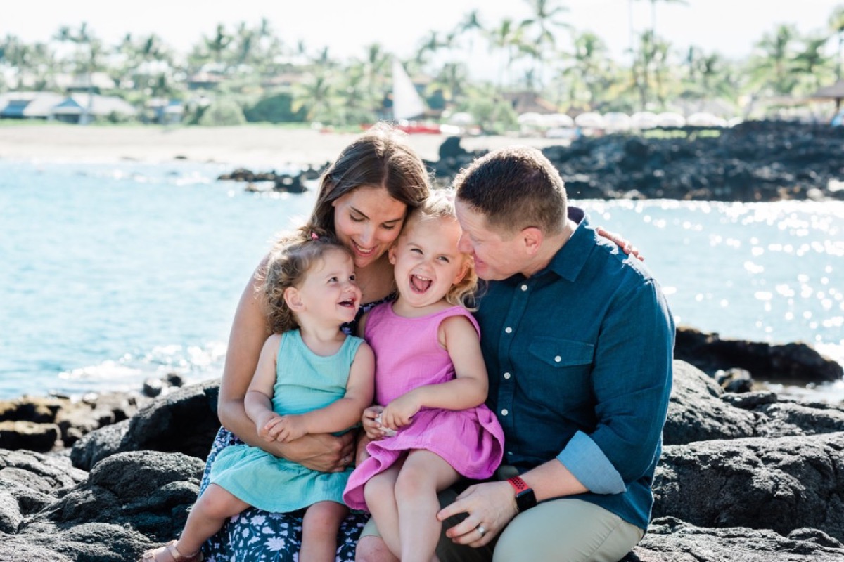 Kyle, Kate, Makena, and Morgan on lava rocks in Hawaii